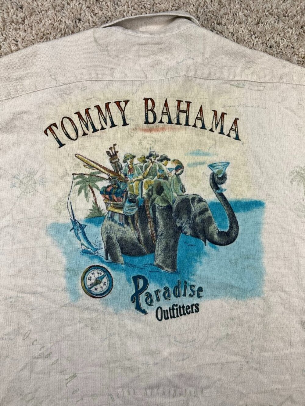 VTG Tommy Bahama PARADISE OUTFITTERS SILK Camp Shirt Floral Hawaiian Large Ivory